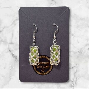 Handcrafted Chainmaille Cage Earrings With Jade Beads